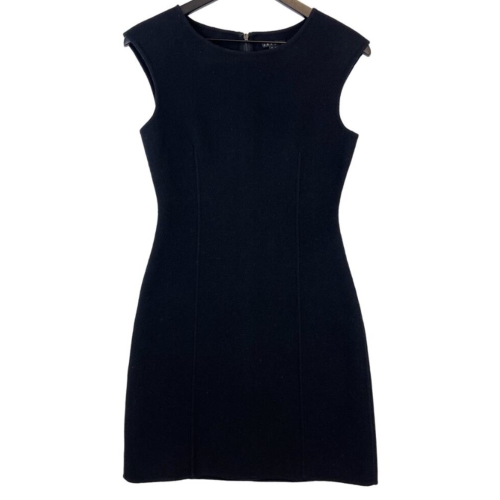 Theory Wool Nylon Felted Sheath Mini Black Dress Womens